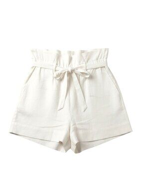 Reformation Linen Paperbag Shorts High Waist Tie Beach White 6